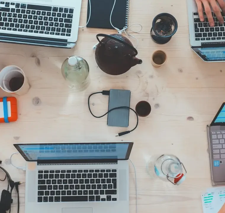 Colleagues working together in an open office